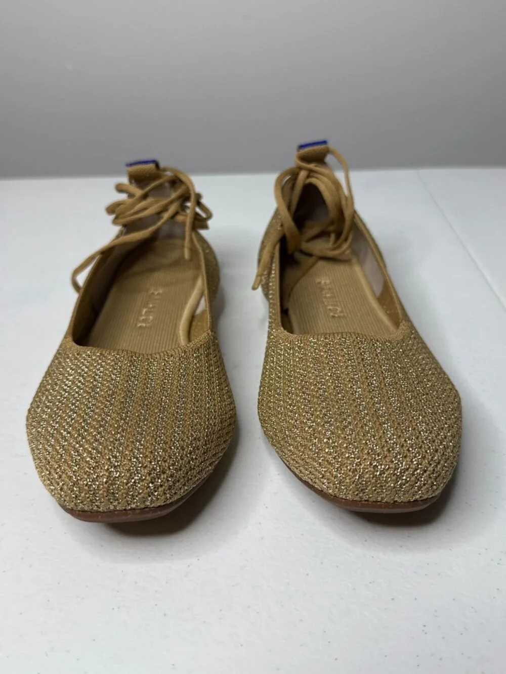 Rothys Gold Metallic Lace Up Ballet Flats Size 9.5